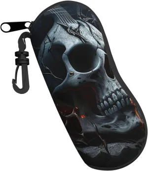 Skull Rock Music Heavy Metal Dark Cool Sunglasses Soft Case for Women Men Glasses Case Zipper Soft Eyeglass Safety Bag With Clip