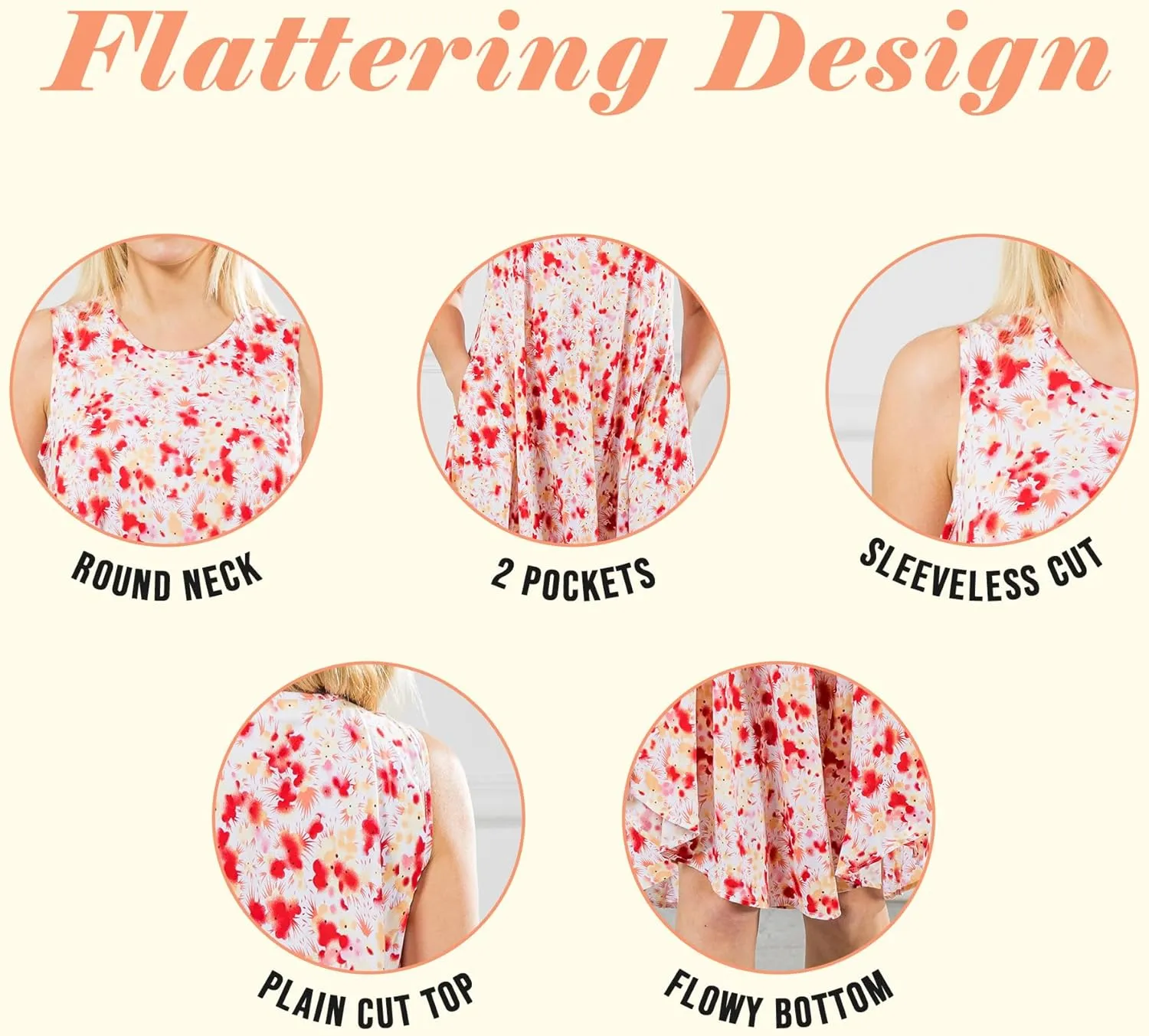 Sleeveless Midi Sundress, Vacation Outfit Floral Midi Dress for Women Floral Print Sundress Beach Cover Ups with Pocket