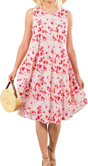 Sleeveless Midi Sundress, Vacation Outfit Floral Midi Dress for Women Floral Print Sundress Beach Cover Ups with Pocket