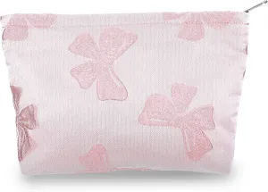 Sliverdew Makeup Bag Cosmetic Bag Large Capacity Elegant Bow Preppy Cosmetic Bag for Women and Girls Canvas Toiletry Bag Aesthetic Design Canvas Zipper Organizer Pouch Travel Accessories(Pink Bow)