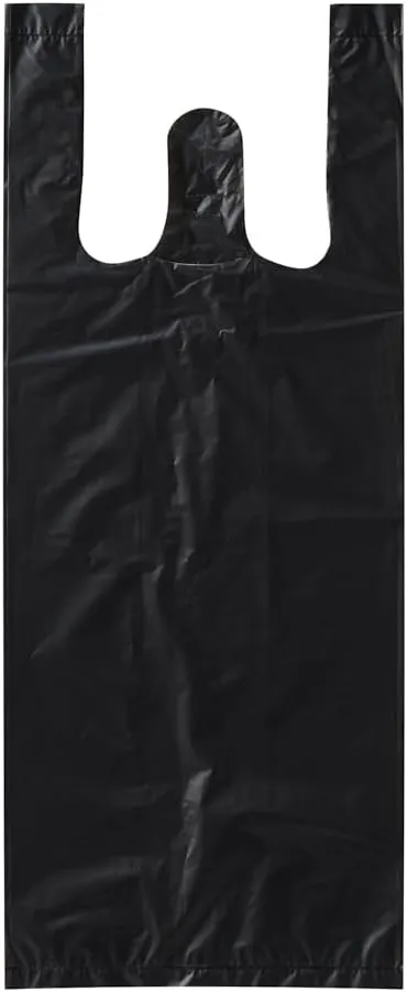 Small Black (800 Count) Plastic Embossed T-Shirt Bags, 6" X 4" X 15", 13 mic (0.51 Mil), Plain Black Plastic T-Shirt, Desk Trash, Grocery Bags, Plastic Bags with Handles, Bulk, Made in Korea