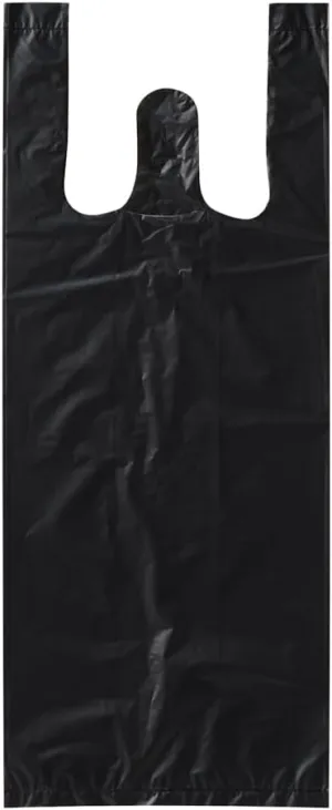 Small Black (800 Count) Plastic Embossed T-Shirt Bags, 6" X 4" X 15", 13 mic (0.51 Mil), Plain Black Plastic T-Shirt, Desk Trash, Grocery Bags, Plastic Bags with Handles, Bulk, Made in Korea