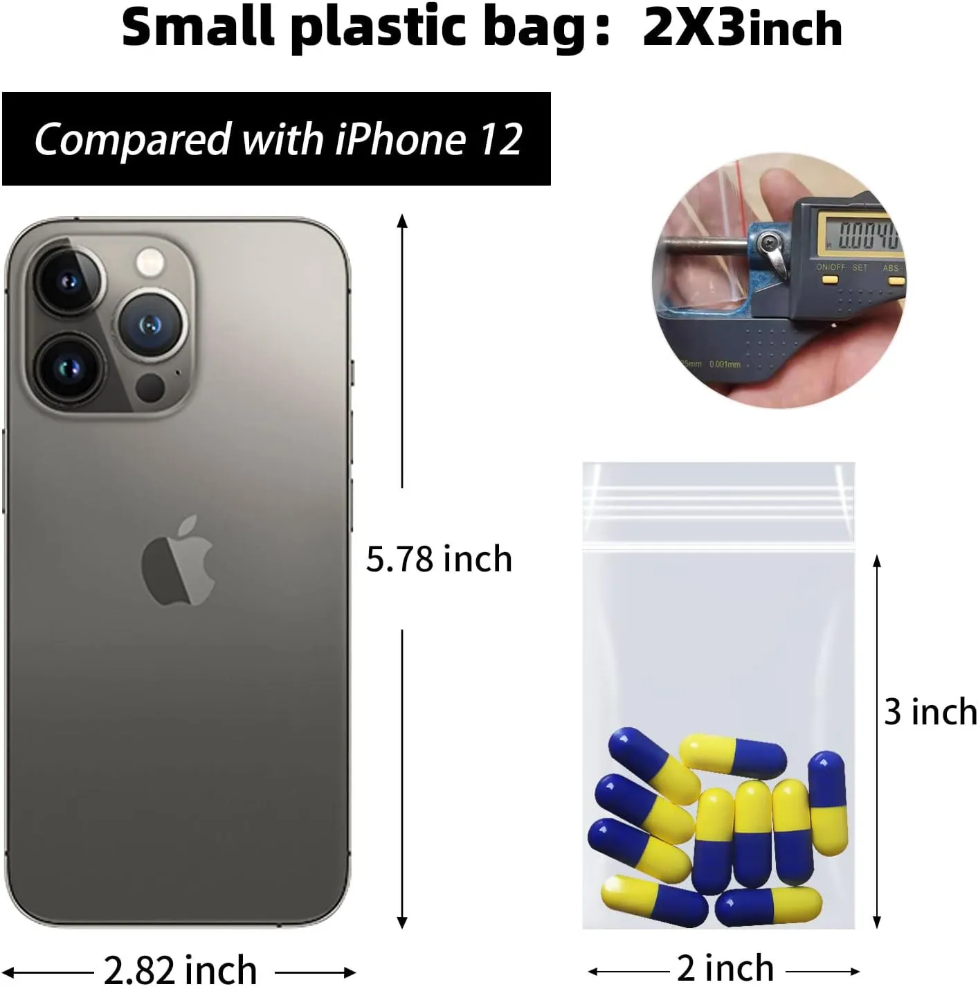 Small Zip Bags - 400pcs, Transparent, Durable Plastic, 2x3 Inches, Resealable Top Lock, Ideal for Vitamins, Snacks, Candy
