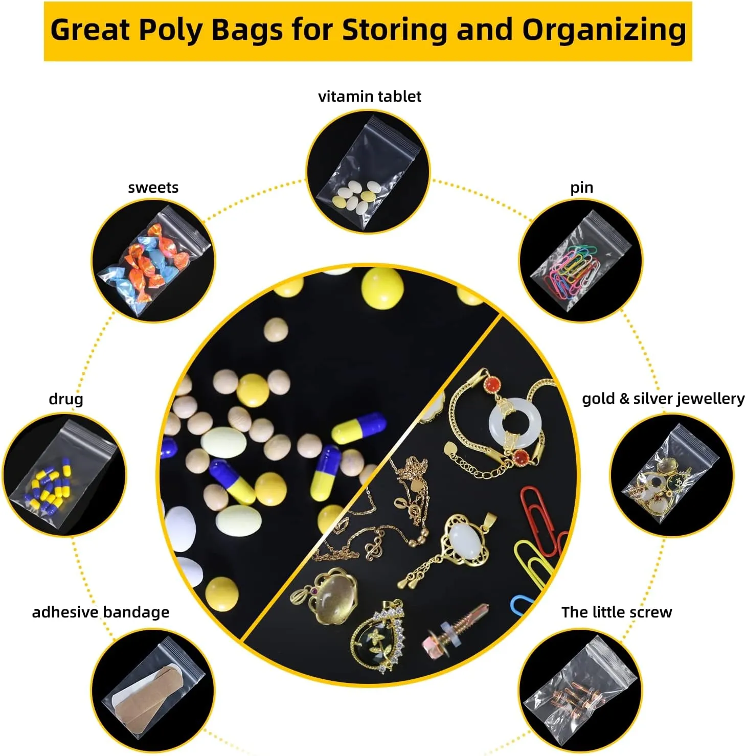 Small Zip Bags - 400pcs, Transparent, Durable Plastic, 2x3 Inches, Resealable Top Lock, Ideal for Vitamins, Snacks, Candy