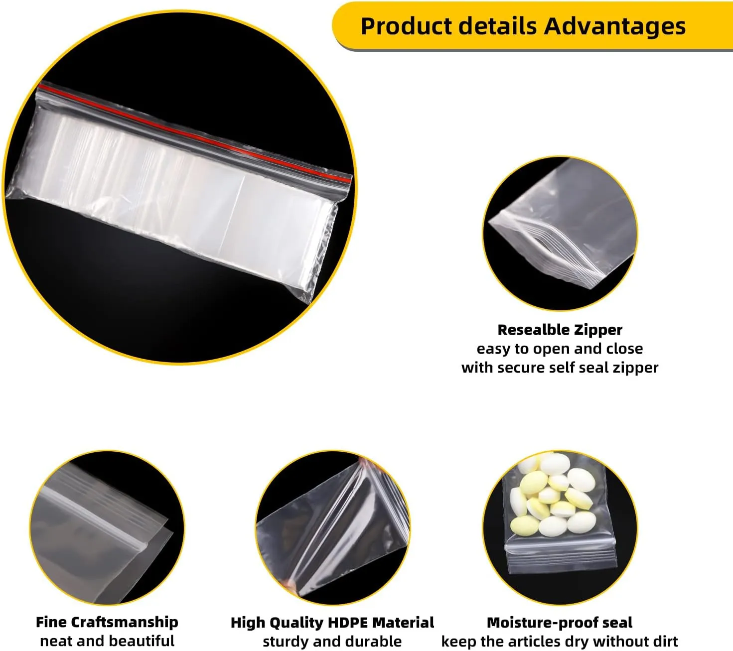 Small Zip Bags - 400pcs, Transparent, Durable Plastic, 2x3 Inches, Resealable Top Lock, Ideal for Vitamins, Snacks, Candy
