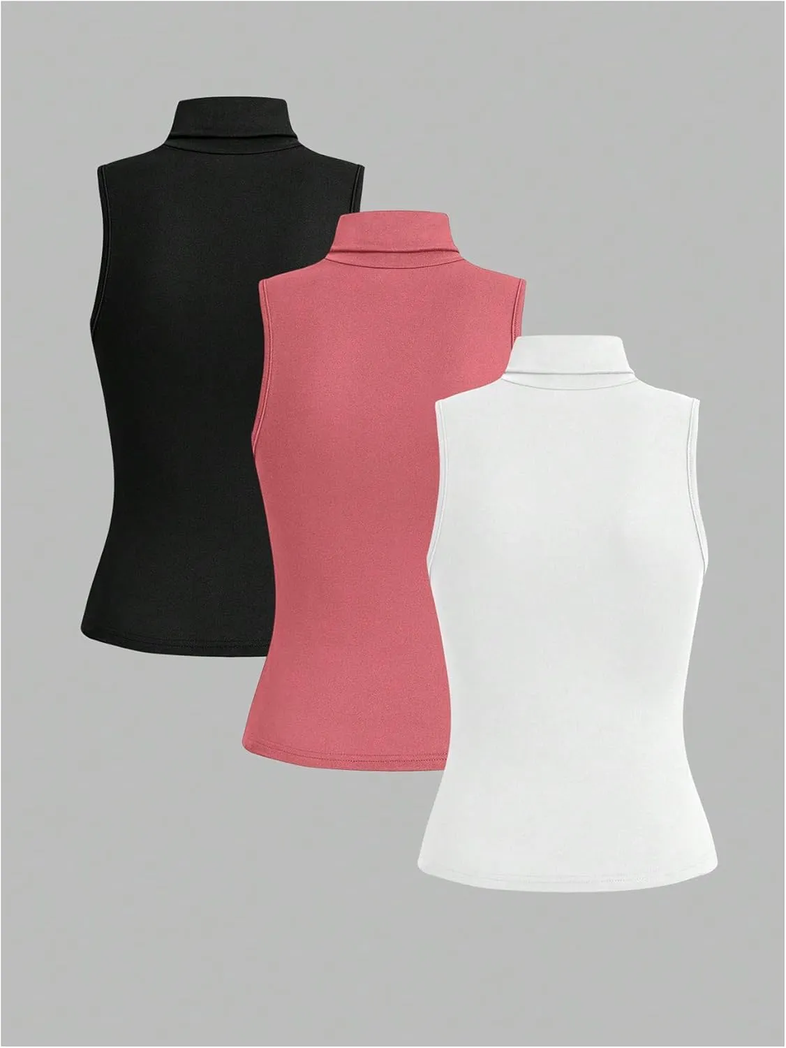 SOLY HUX Women's 3 Piece Tank Top Turtleneck Sleeveless Going Out Tops Casual Solid Tops