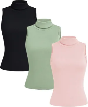 SOLY HUX Women's 3 Piece Tank Top Turtleneck Sleeveless Going Out Tops Casual Solid Tops