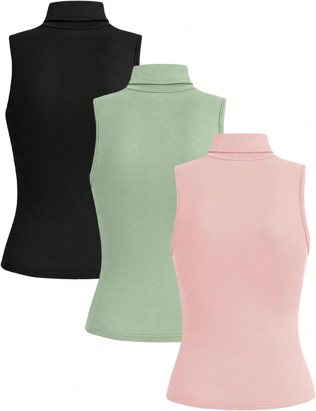 SOLY HUX Women's 3 Piece Tank Top Turtleneck Sleeveless Going Out Tops Casual Solid Tops