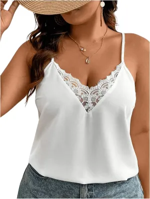 SOLY HUX Women's Plus Size Camisole Tops Lace Trim V Neck Spaghetti Strap Dressy Casual Tops