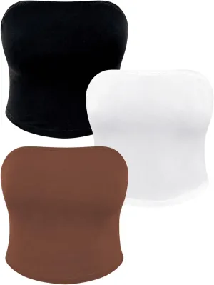 SOLY HUX Women's Plus Size Tube Top 3 Piece Strapless Crop Tops Sleeveless Basic Bandeau Tops