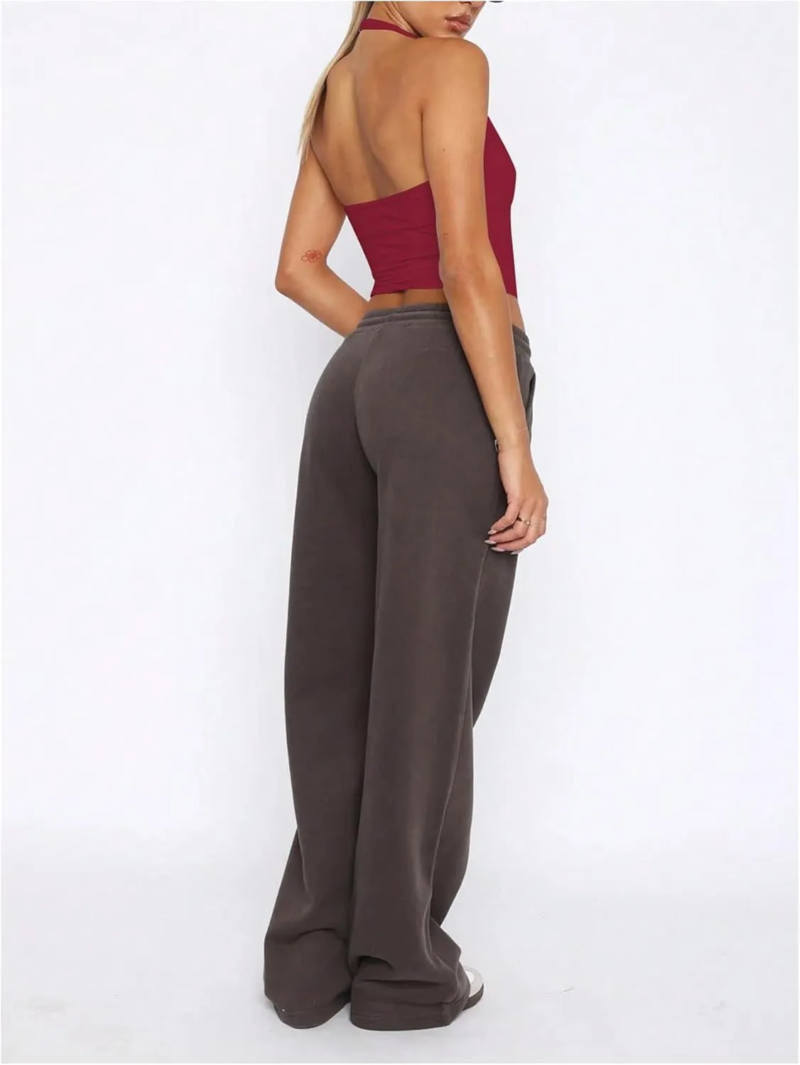SOLY HUX Women's Y2K Halter Crop Tops V Neck Sleeveless Backless Going Out Slim Fit Tops