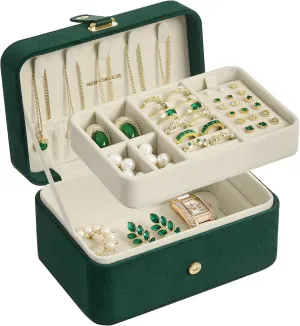 SONGMICS Jewelry Box, Travel Jewelry Case, 2-Layer Jewelry Holder Organizer, Portable Versatile Earring Storage, for Larger Accessories, Retro Green UJBC166C04