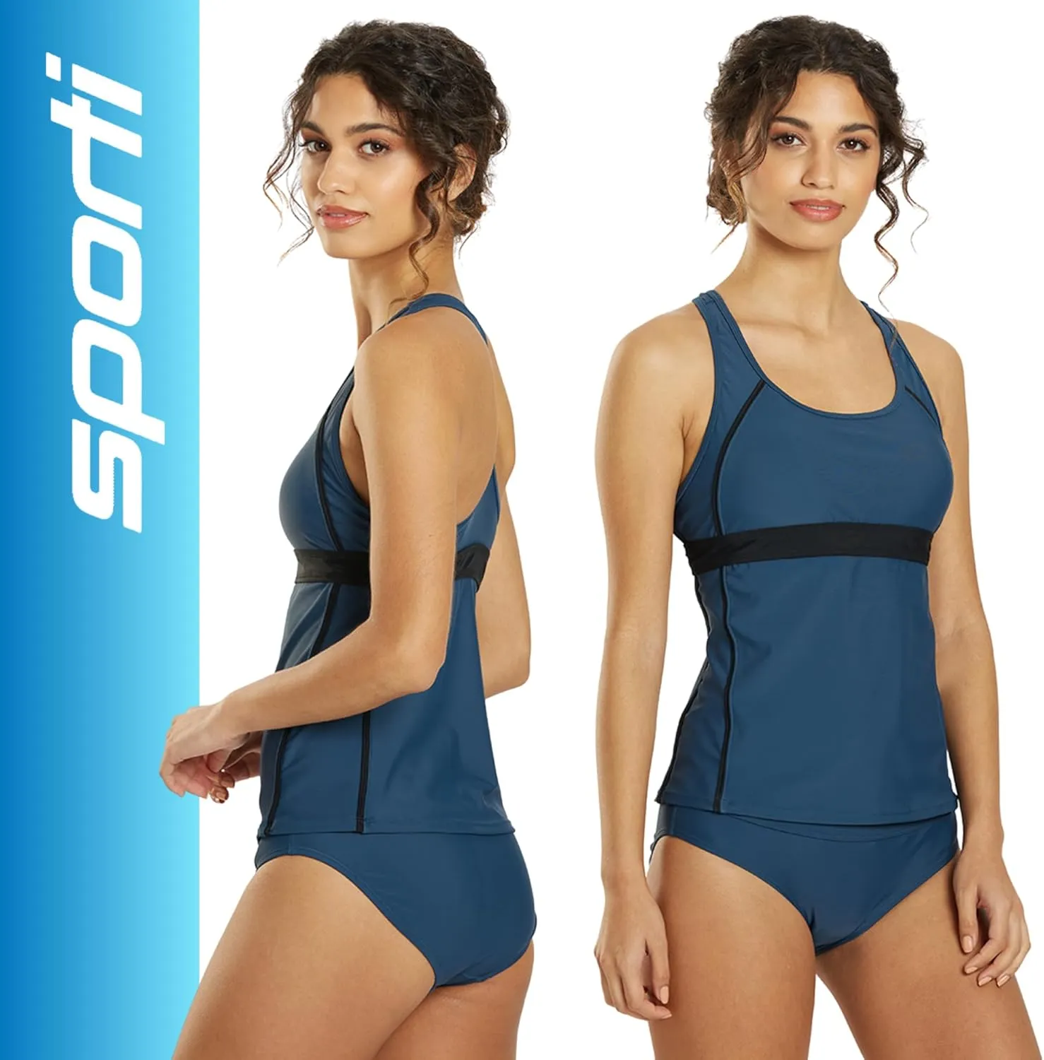 Sporti Women Racerback Tankini Tops - Bathing Suit Tops for Women - Athletic Tank Top Swimsuits with Shelf Bra Support