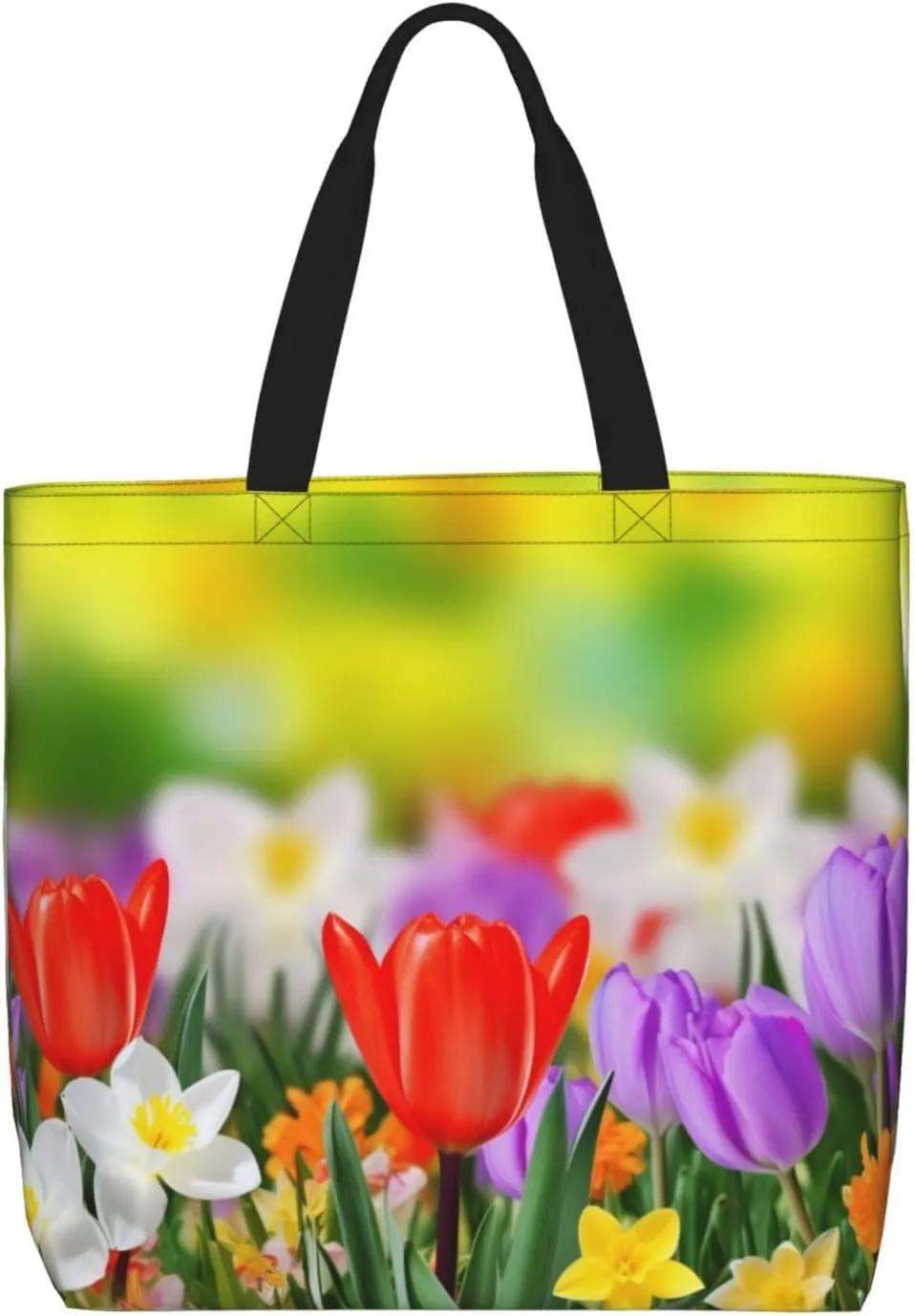 Spring Flowers Tote Bag for Women Hobo Handbags with Zipper Large Shoulder Bag Shopping Bags Travel Purse