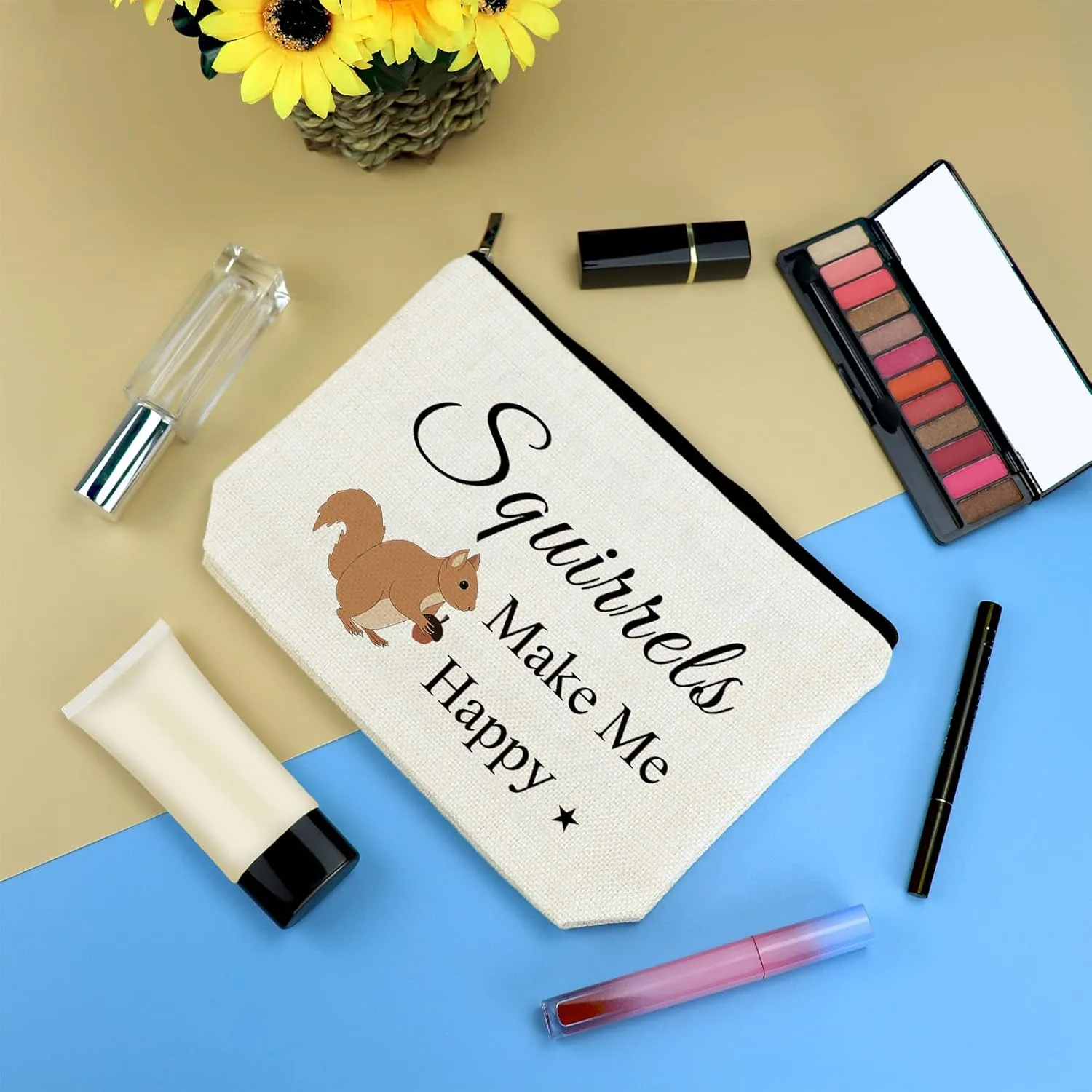Squirrel Lover Cosmetic Bag - Animal Lover Makeup Bag for Women, Girls - Best Friend, Daughter, Sister, Niece, BFF Birthday, Christmas, Graduation Gift - Travel Toiletry Pouch
