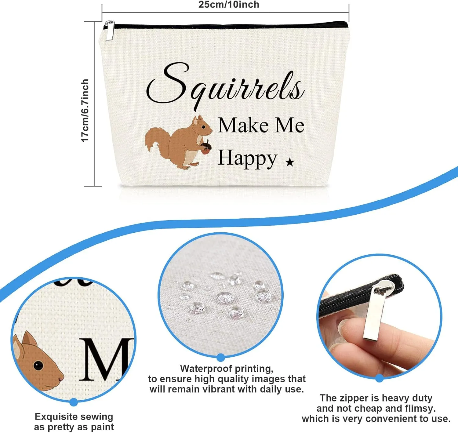 Squirrel Lover Cosmetic Bag - Animal Lover Makeup Bag for Women, Girls - Best Friend, Daughter, Sister, Niece, BFF Birthday, Christmas, Graduation Gift - Travel Toiletry Pouch
