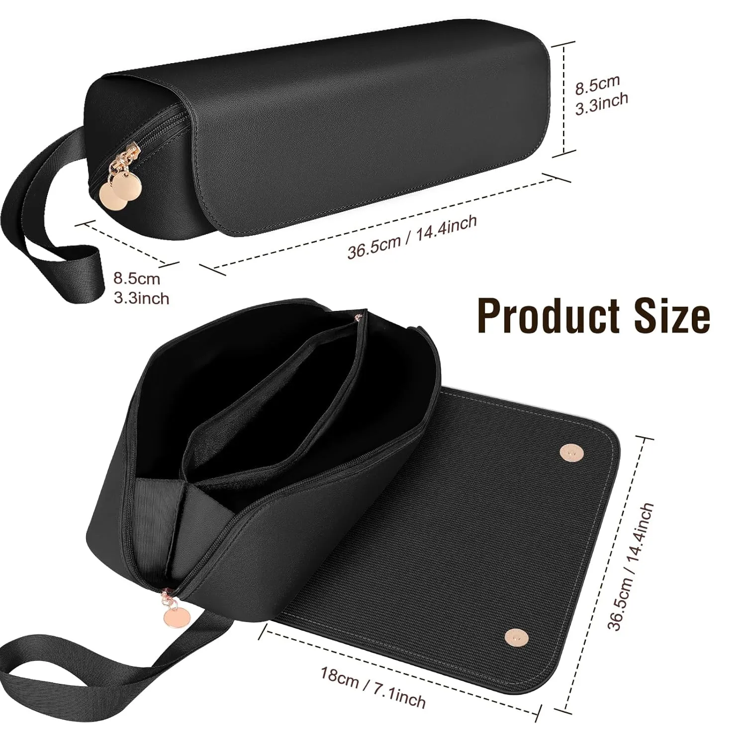 SS Hair Tools Travel Bag and Heat Resistant Mat for Hot Tools, Leather Curling Iron Case, Portable Essentials for Women, Black