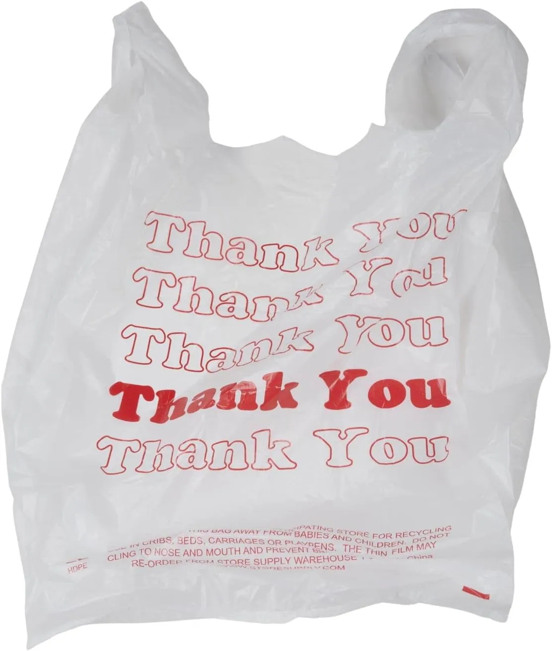 SSWBasics Premium Thank You T-Shirt Bags - 500 - Pack, 18 x 8" x 30", .48mil HDPE Thickness - Ideal for Restaurants, Retail, Grocery, Takeout - Standard Supermarket Size - Strong and Durable