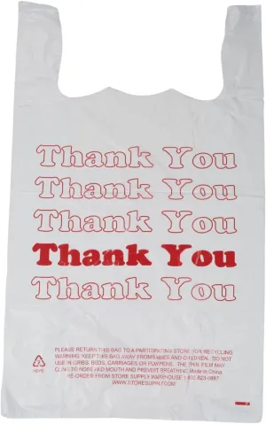 SSWBasics Premium Thank You T-Shirt Bags - 500 - Pack, 18 x 8" x 30", .48mil HDPE Thickness - Ideal for Restaurants, Retail, Grocery, Takeout - Standard Supermarket Size - Strong and Durable