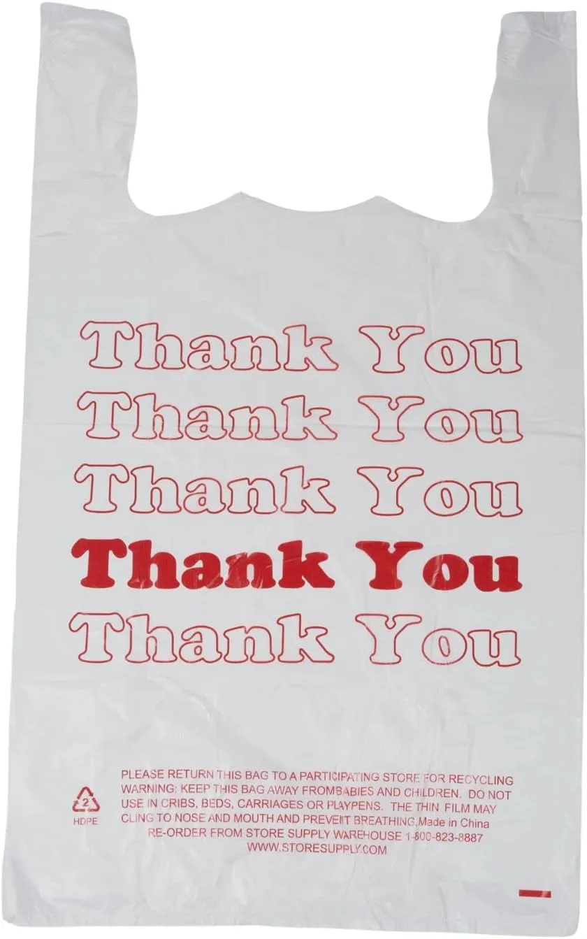 SSWBasics Premium Thank You T-Shirt Bags - 500 - Pack, 18 x 8" x 30", .48mil HDPE Thickness - Ideal for Restaurants, Retail, Grocery, Takeout - Standard Supermarket Size - Strong and Durable
