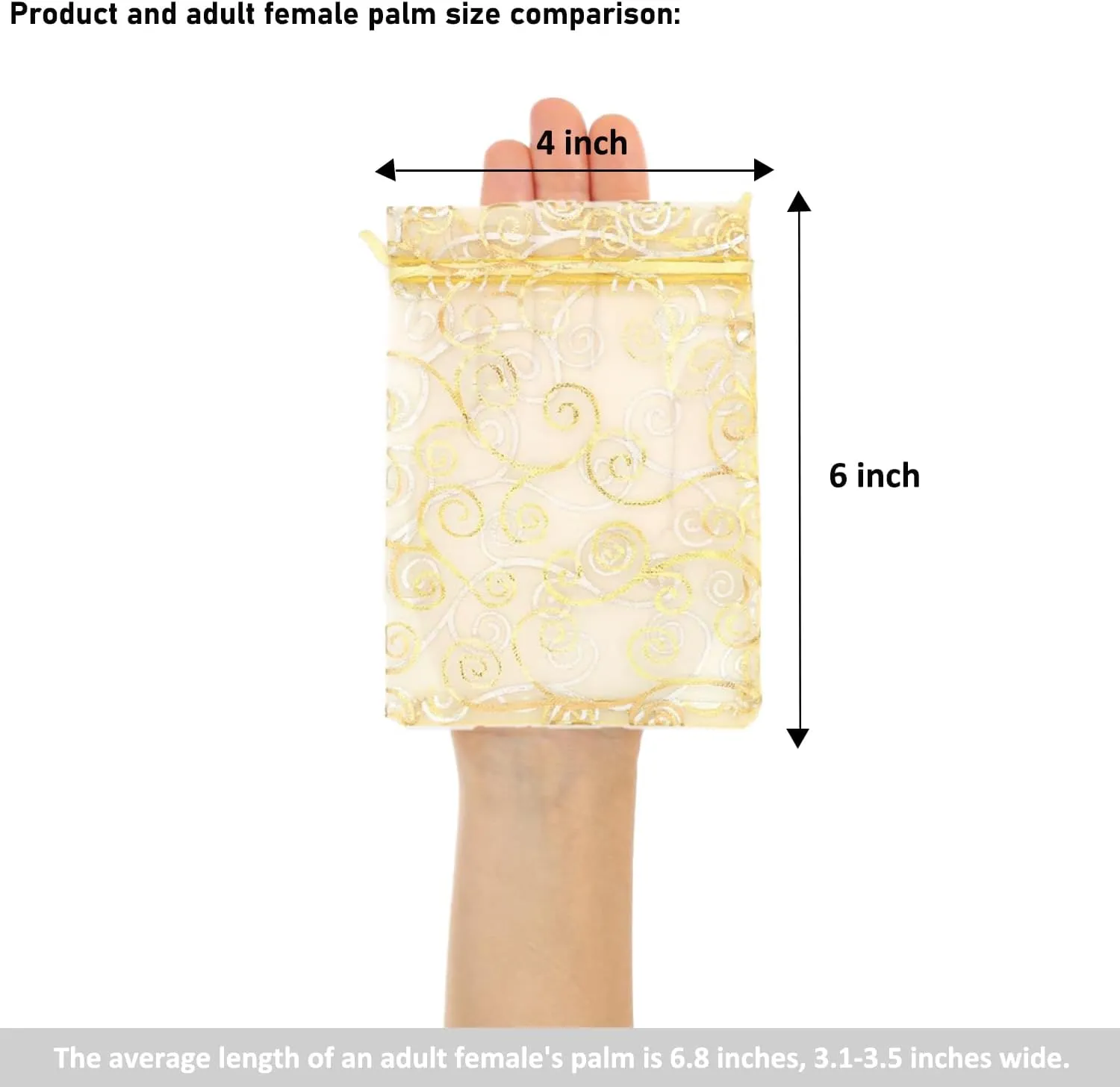Staruby Organza Gift Bags 100Pcs Gold Sheer Organza Bag 4x6 Inch Mesh Favor Bags Drawstring Jewelry Rattan Printed Gift Pouches for Wedding Party Favors Baby Shower Christmas Gifts Candy Bags