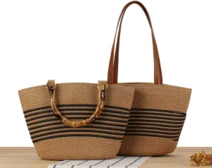 Straw Bag For Women Handmade Weaving Shoulder Imitation Bamboo Handle Large Tote Hobo Summer Beach Bag