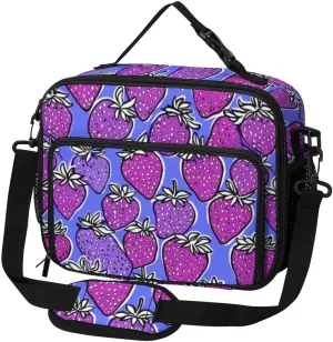 Strawberry Purple Variation Large Insulated Lunch Bag Reusable Lunch Cooler Bags Tote for Work Picnic Outdoor