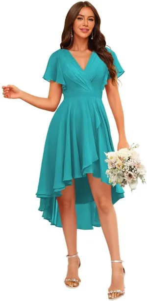 Stylefun Women's V Neck Flutter Sleeves Bridesmaid Dresses A Line High Low Formal Party Dress CYM240