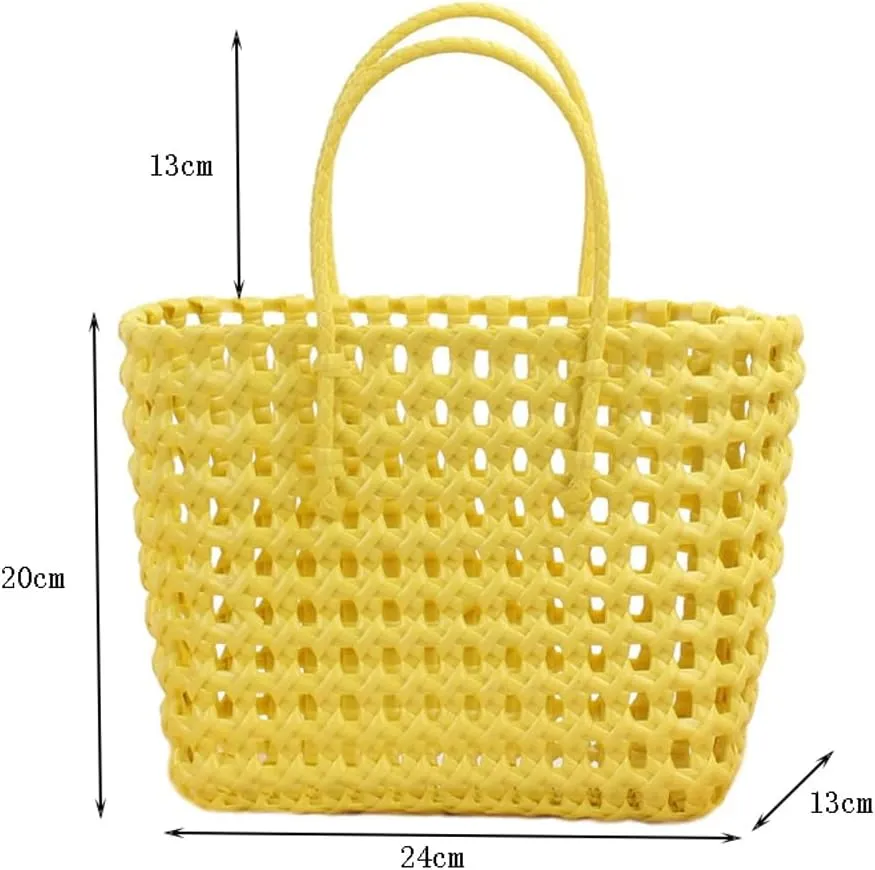 Summer Woven Beach Bag for Women - Washable Cute Jelly Plastic Hobo Shoulder Travel Bag for Sports Beach 2024