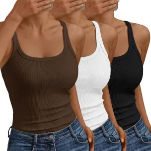 SUNBS Tank Tops for Women Ribbed Spaghetti Strap Camisole Racerback Summer Workout Tops Trendy Clothes Going Out 2025 3Pack