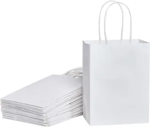 SUNCOLOR 25 Pieces 6" Mini Goodie Bags Small White Gift Bags with Handle for Party Favor Bags (White)