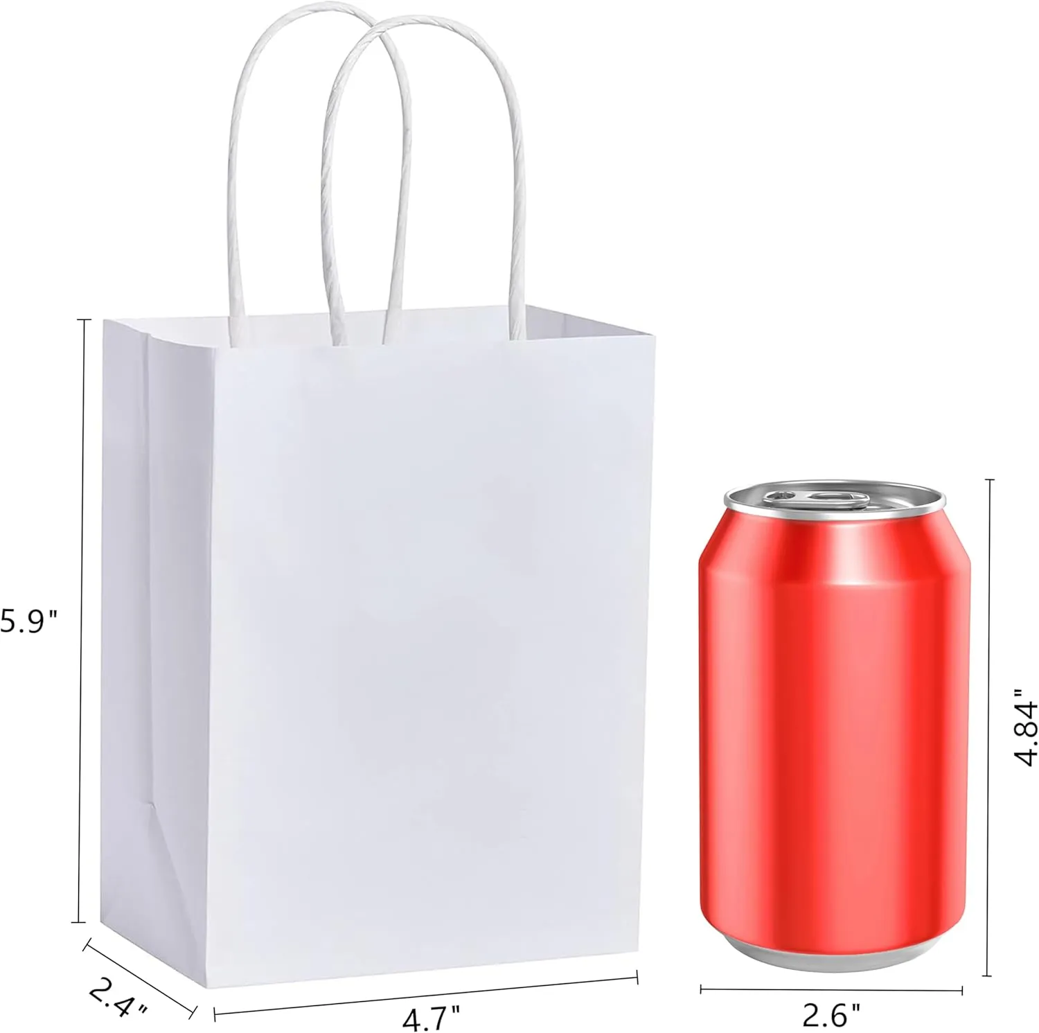 SUNCOLOR 25 Pieces 6" Mini Goodie Bags Small White Gift Bags with Handle for Party Favor Bags (White)
