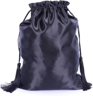 SUPERNOVA Satin Bags for Packaging Hair Extensions, Bundles, Wigs Soft Silk Pouches with Drawstring for Hair Tools Storage Bags with Tassel Gift and Travel Bag Hair (Blank Bag-Black, 5 Pieces)