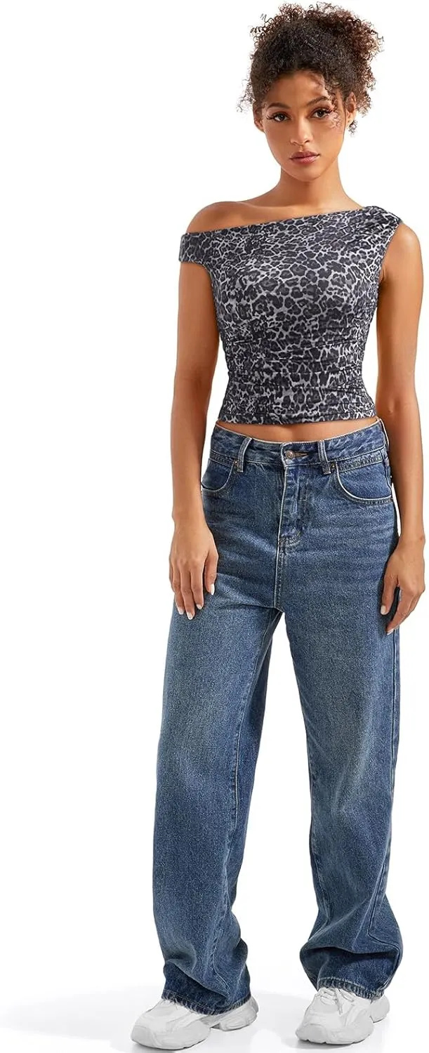 SUUKSESS Women Off Shoulder Tops Sleeveless Shirts Y2K Going Out Crop Tank Top