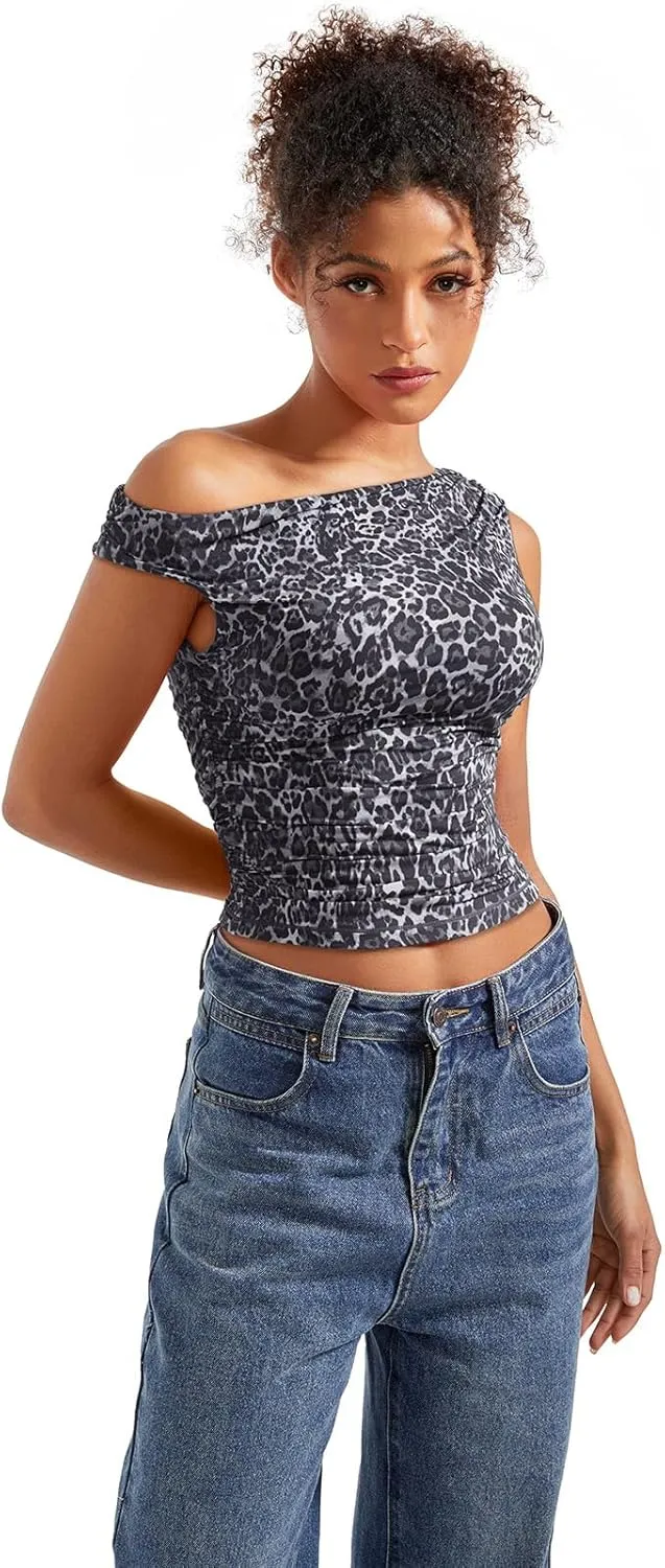 SUUKSESS Women Off Shoulder Tops Sleeveless Shirts Y2K Going Out Crop Tank Top