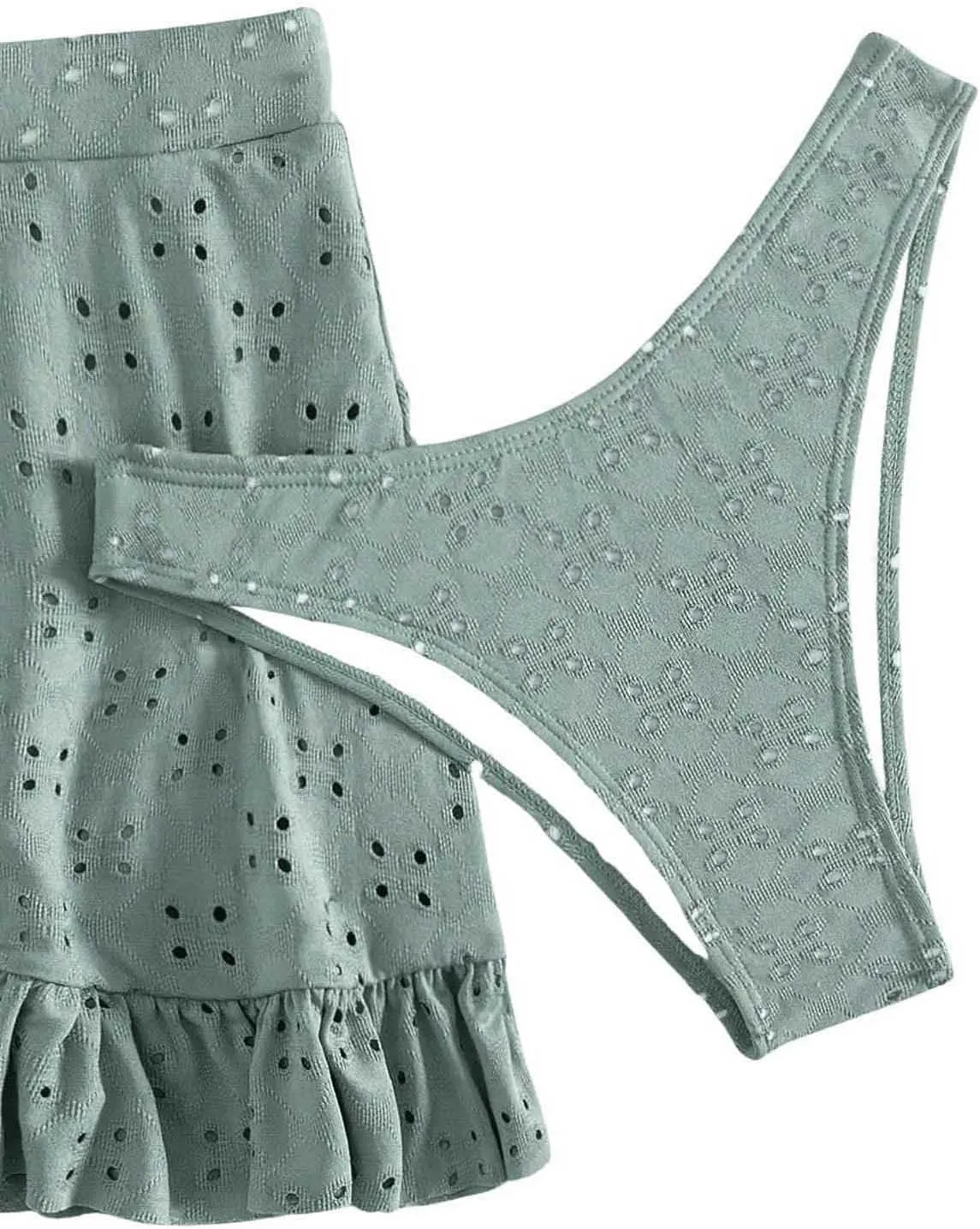 SweatyRocks Women's 3 Piece Bathing Suit Tie Front Ruffle Hem High Cut Bikini Tankini with Beach Skirt