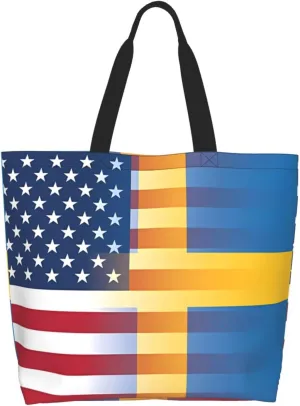 Swedish Sweden Flag Women's Tote Bag Large Capacity Single Shoulder Bags Handbag for Shopping Work