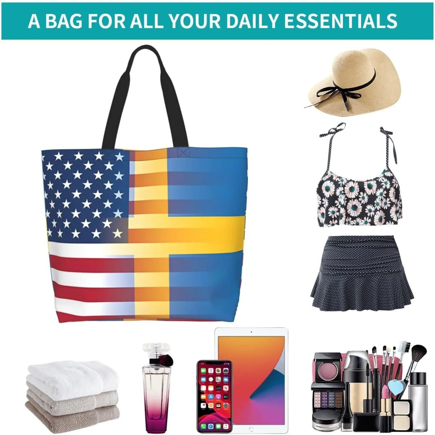 Swedish Sweden Flag Women's Tote Bag Large Capacity Single Shoulder Bags Handbag for Shopping Work