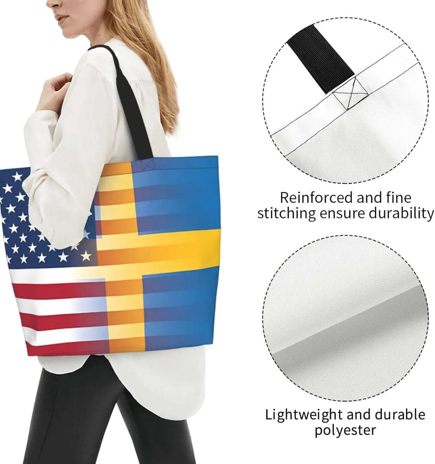 Swedish Sweden Flag Women's Tote Bag Large Capacity Single Shoulder Bags Handbag for Shopping Work