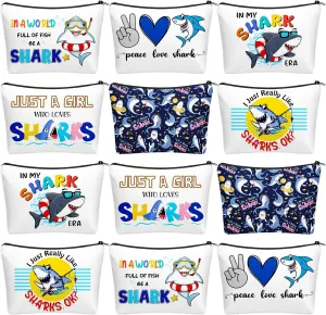 Sweetude 12 Pcs Funny Shark Gifts for Women Makeup Bag Cute Sharks Themed Cosmetic Bags Portable Travel Toiletry Pouch with Zipper Gifts Accessories for Women Girls Ocean Lover