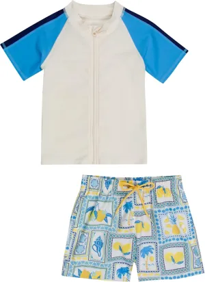SwimZip Boys' Short Sleeve Rash Guard & Swim Shorts Set - UPF 50  Sun Protection