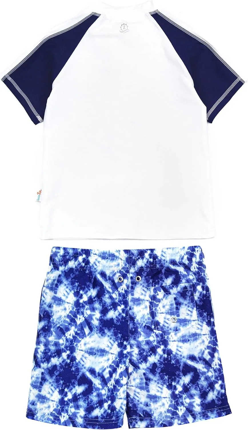 SwimZip Boys' Short Sleeve Rash Guard & Swim Shorts Set - UPF 50  Sun Protection