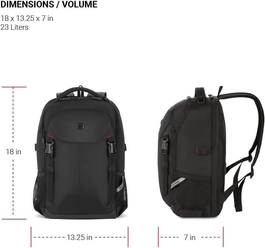 SwissGear Civic Pro Laptop Backpack, Black, 18x13.25x7