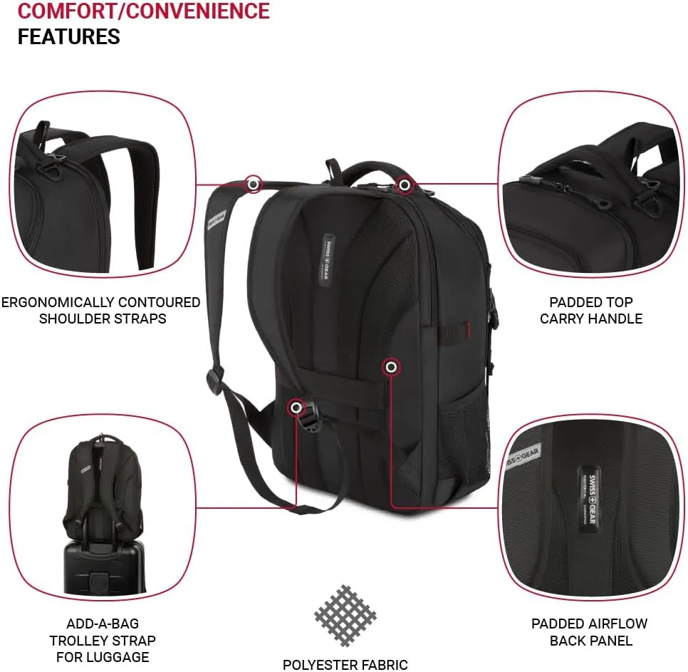SwissGear Civic Pro Laptop Backpack, Black, 18x13.25x7