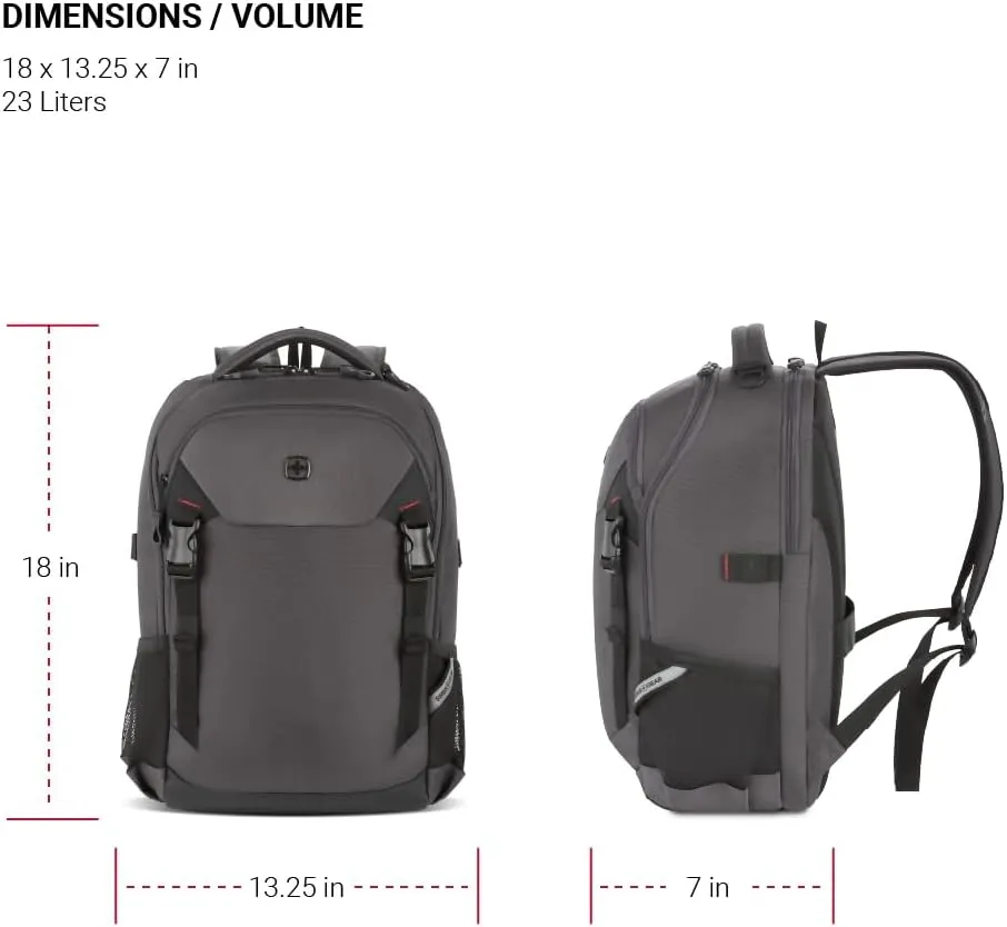 SwissGear Civic Pro Laptop Backpack, Grey, 18x13.25x7