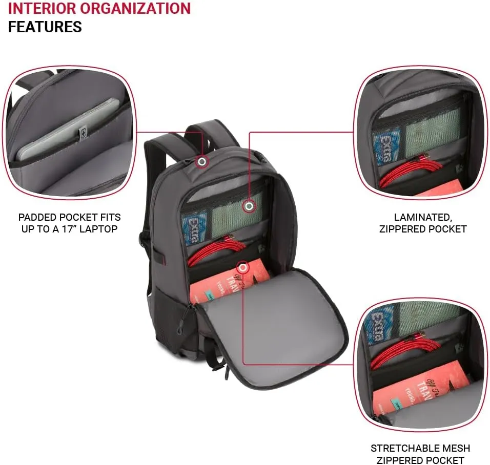 SwissGear Civic Pro Laptop Backpack, Grey, 18x13.25x7