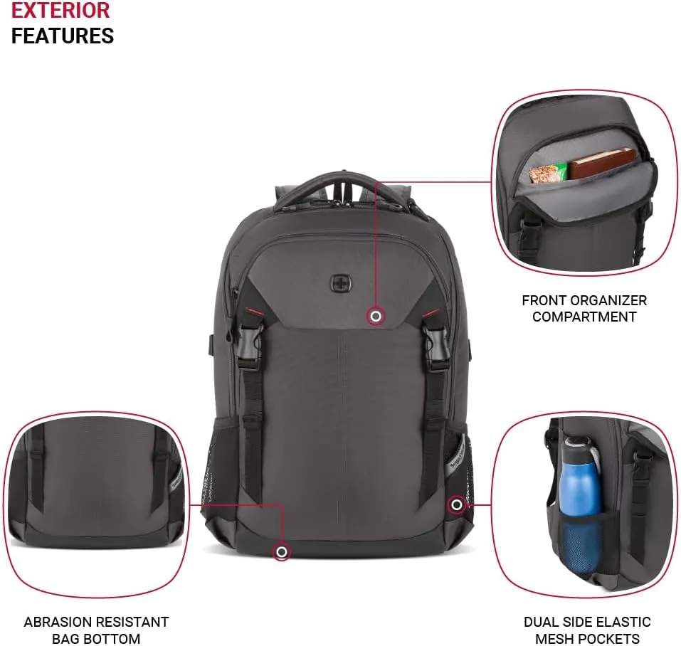 SwissGear Civic Pro Laptop Backpack, Grey, 18x13.25x7
