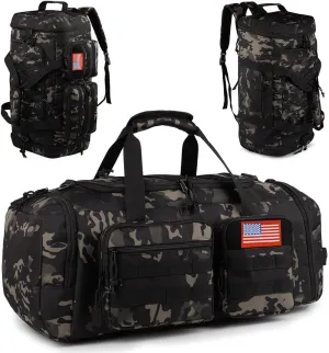 Tactical Gym Bag for Men50L Large 3 in 1 Sports Duffle Bag with Shoes Compartment for Travel,Water Resistant Travel Backpack Weekender Overnight Bag with Wet Pocket for Women