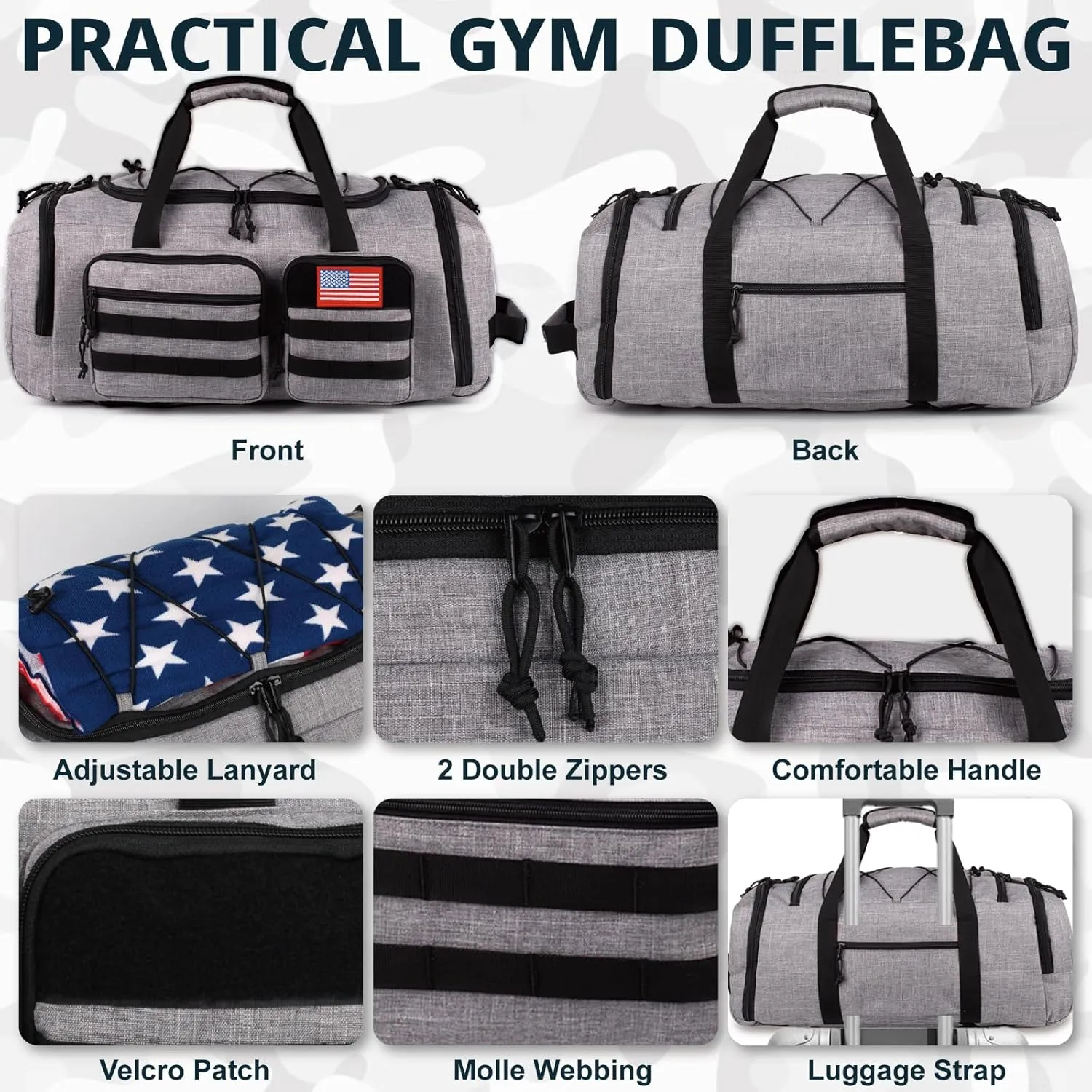 Tactical Gym Bag for Men50L Large 3 in 1 Sports Duffle Bag with Shoes Compartment for Travel,Water Resistant Travel Backpack Weekender Overnight Bag with Wet Pocket for Women