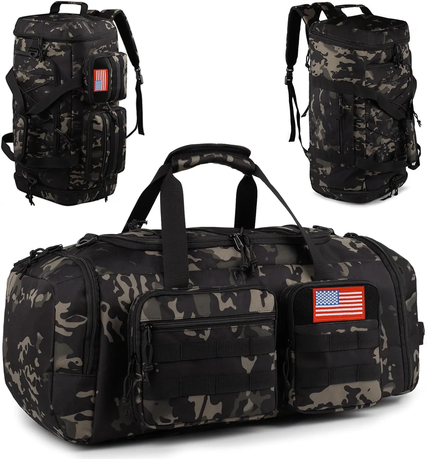 Tactical Gym Bag for Men50L Large 3 in 1 Sports Duffle Bag with Shoes Compartment for Travel,Water Resistant Travel Backpack Weekender Overnight Bag with Wet Pocket for Women